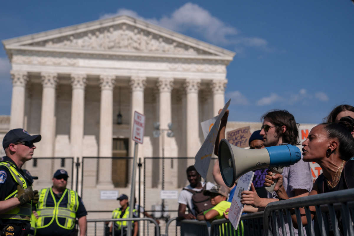 Activists demonstrate for reproductive rights in front of the Supreme Court on June 26, 2022, in Washington, D.C.
