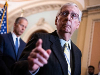 Senate Minority Leader Mitch McConnell conducts a news conference after the senate luncheons in the U.S. Capitol on June 22, 2022.