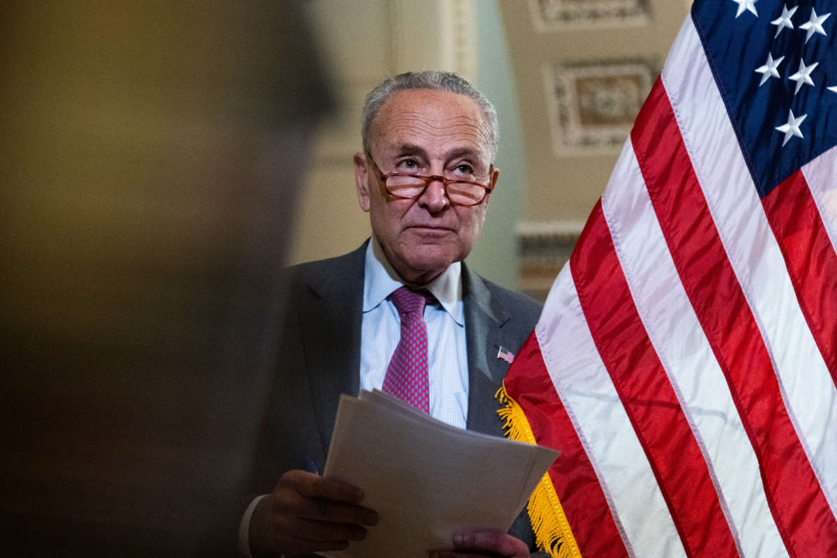 Senate Majority Leader Charles Schumer conducts a news conference after senate luncheons in the U.S. Capitol on May 24, 2022.