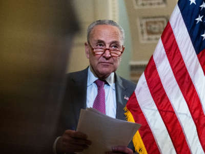 Senate Majority Leader Charles Schumer conducts a news conference after senate luncheons in the U.S. Capitol on May 24, 2022.
