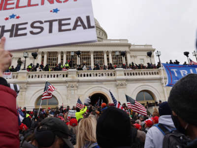 Trump supporters gather outside the U.S. Capitol building following a "Stop the Steal" rally on January 6, 2021, in Washington, D.C.