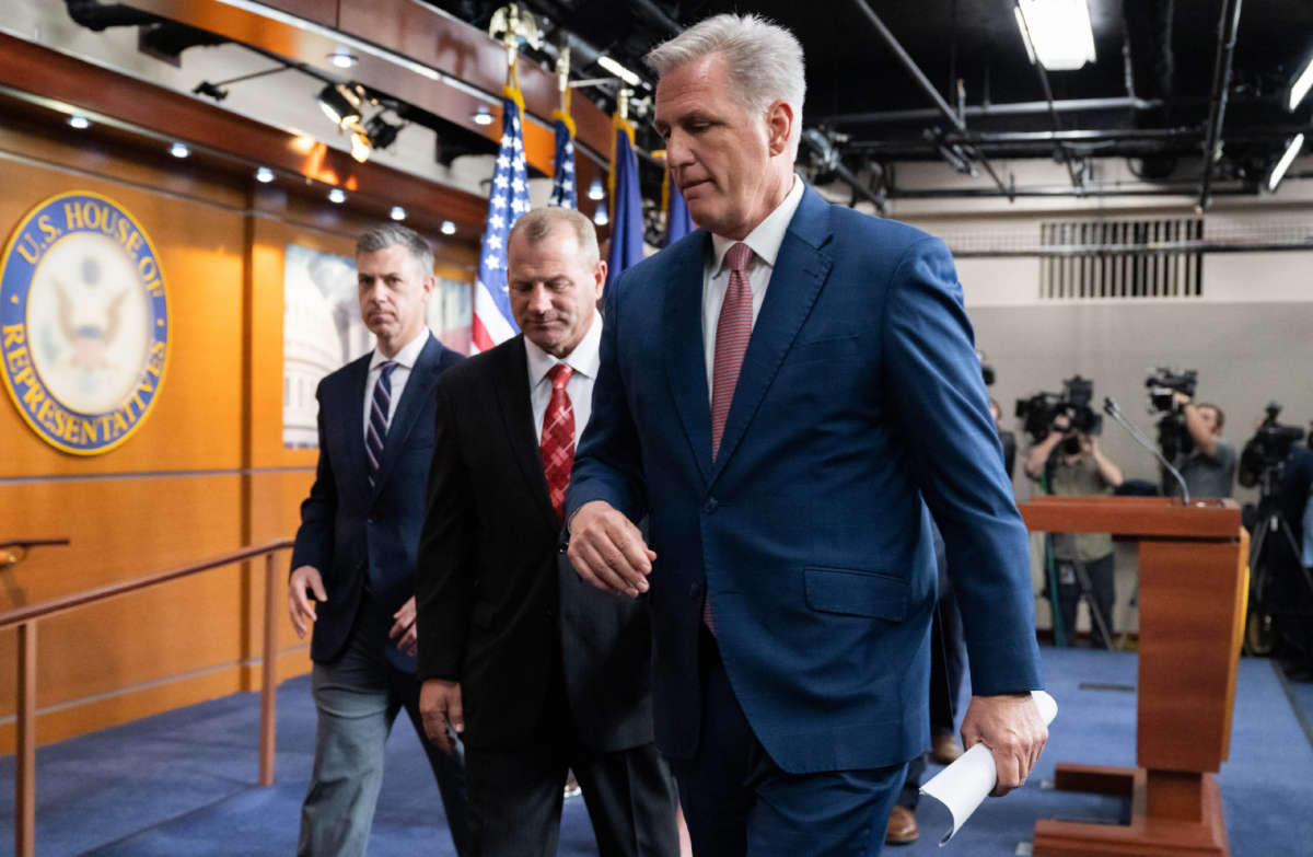 House Minority Leader Kevin McCarthy leaves following a press conference on Capitol Hill in Washington, D.C., June 9, 2022.