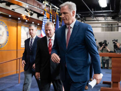 House Minority Leader Kevin McCarthy leaves following a press conference on Capitol Hill in Washington, D.C., June 9, 2022.