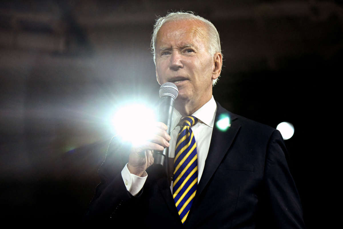 President Joe Biden speaks at Max S. Hayes High School in Cleveland, Ohio, on July 6, 2022.