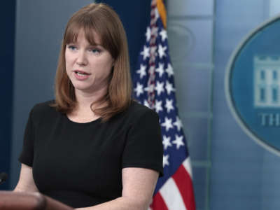 White House Communications Director Kate Bedingfield delivers remarks during a daily press briefing at the White House on March 31, 2022, in Washington, D.C.