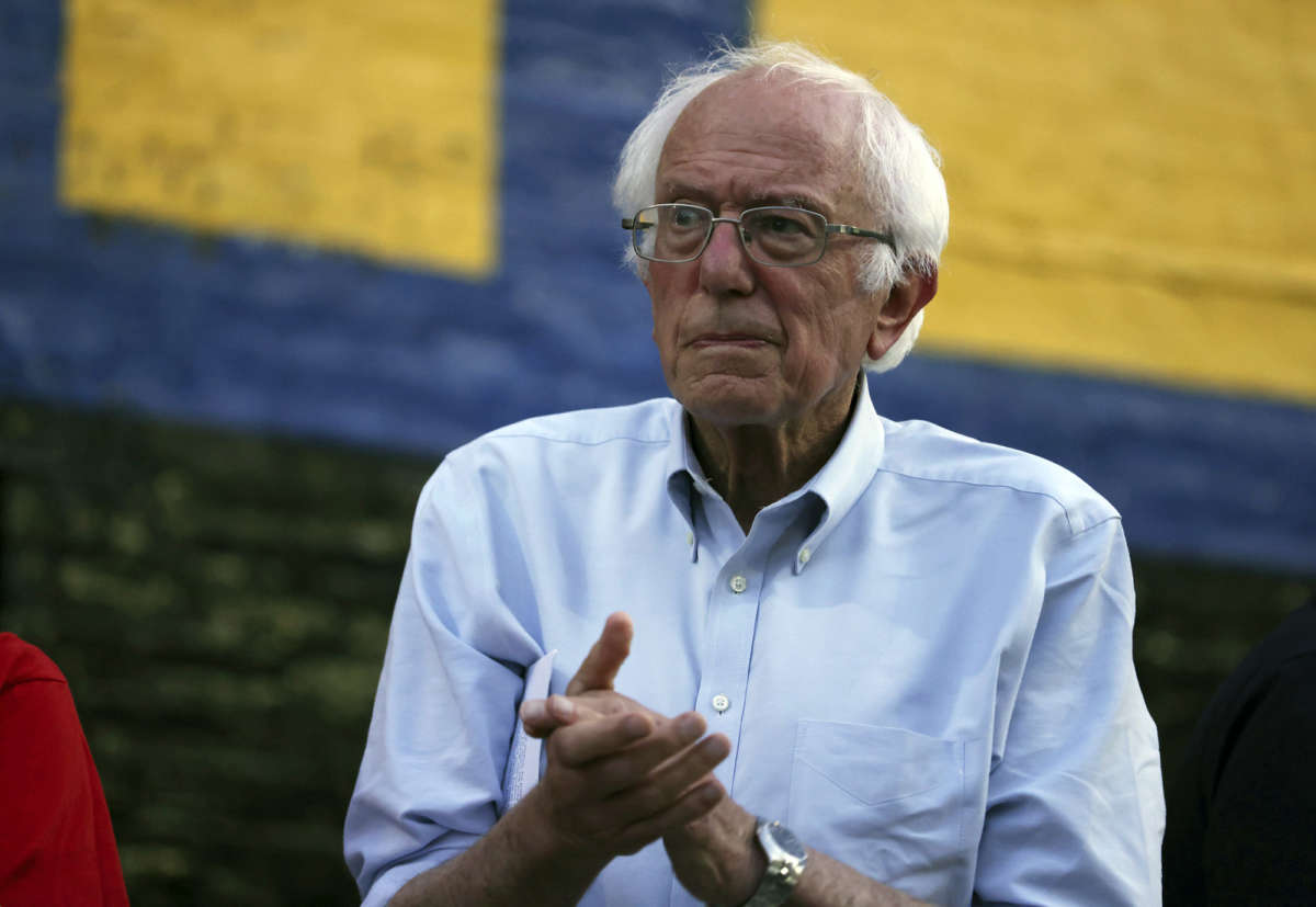 Sen. Bernie Sanders attends a pro-union rally at Teamsters Local 705, on June 16, 2022, in Chicago.