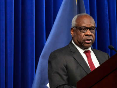 Associate Supreme Court Justice Clarence Thomas speaks at the Heritage Foundation on October 21, 2021, in Washington, D.C.