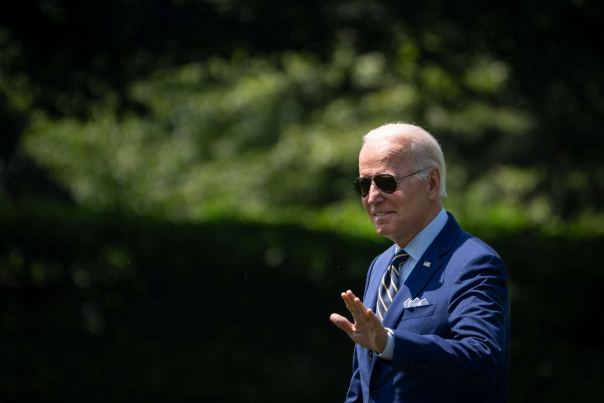 President Joe Biden waves as he walks to Marine One on the South Lawn of the White House July 20, 2022, in Washington, D.C.