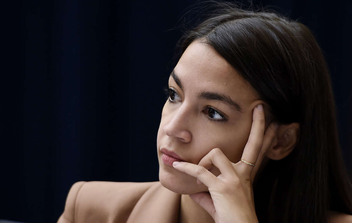 Rep. Alexandria Ocasio-Cortez attends a House Financial Services Committee hearing on Capitol Hill on October 22, 2019, in Washington, D.C.