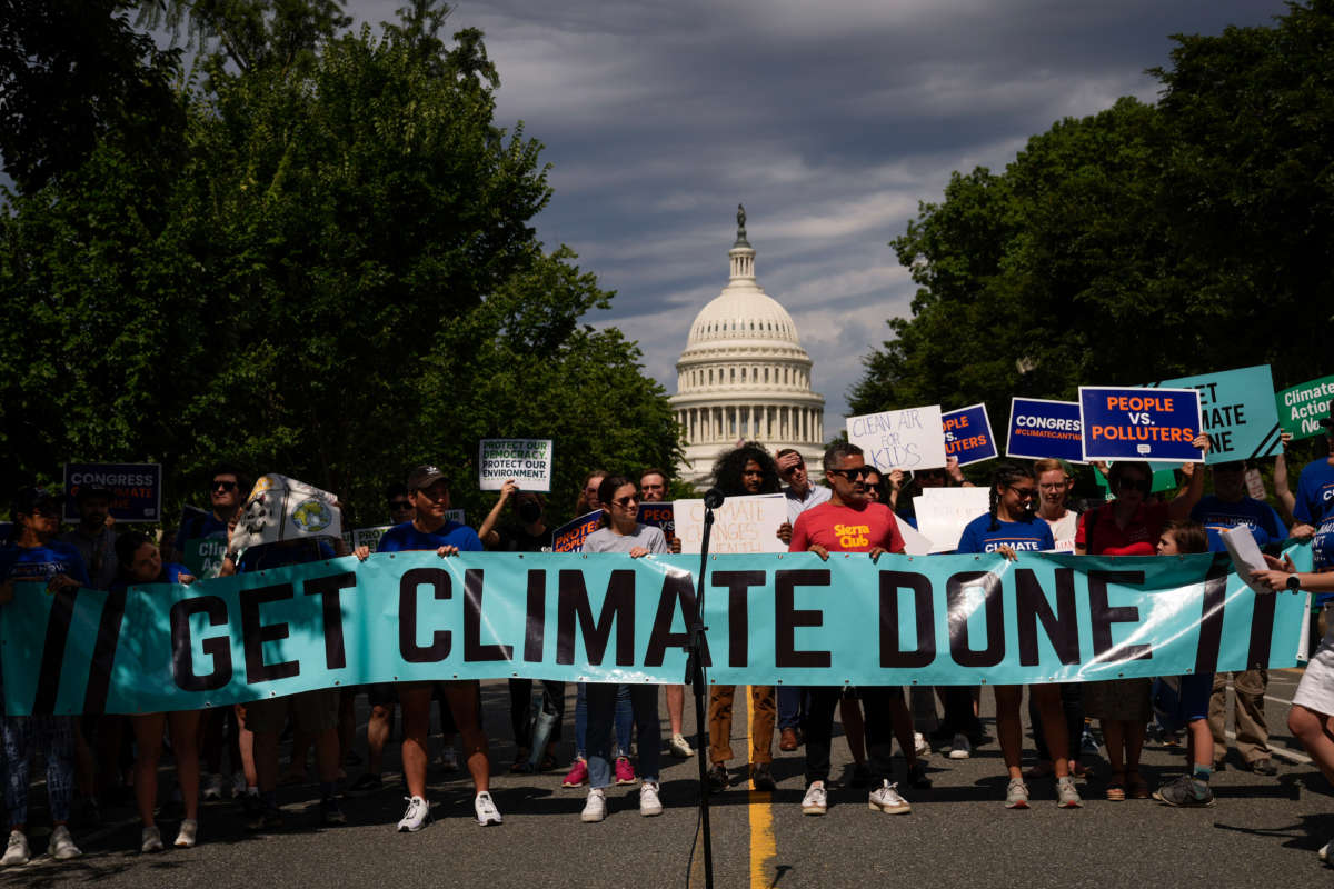 Environmental activists rally near the U.S. Capitol on July 6, 2022, in Washington, D.C.