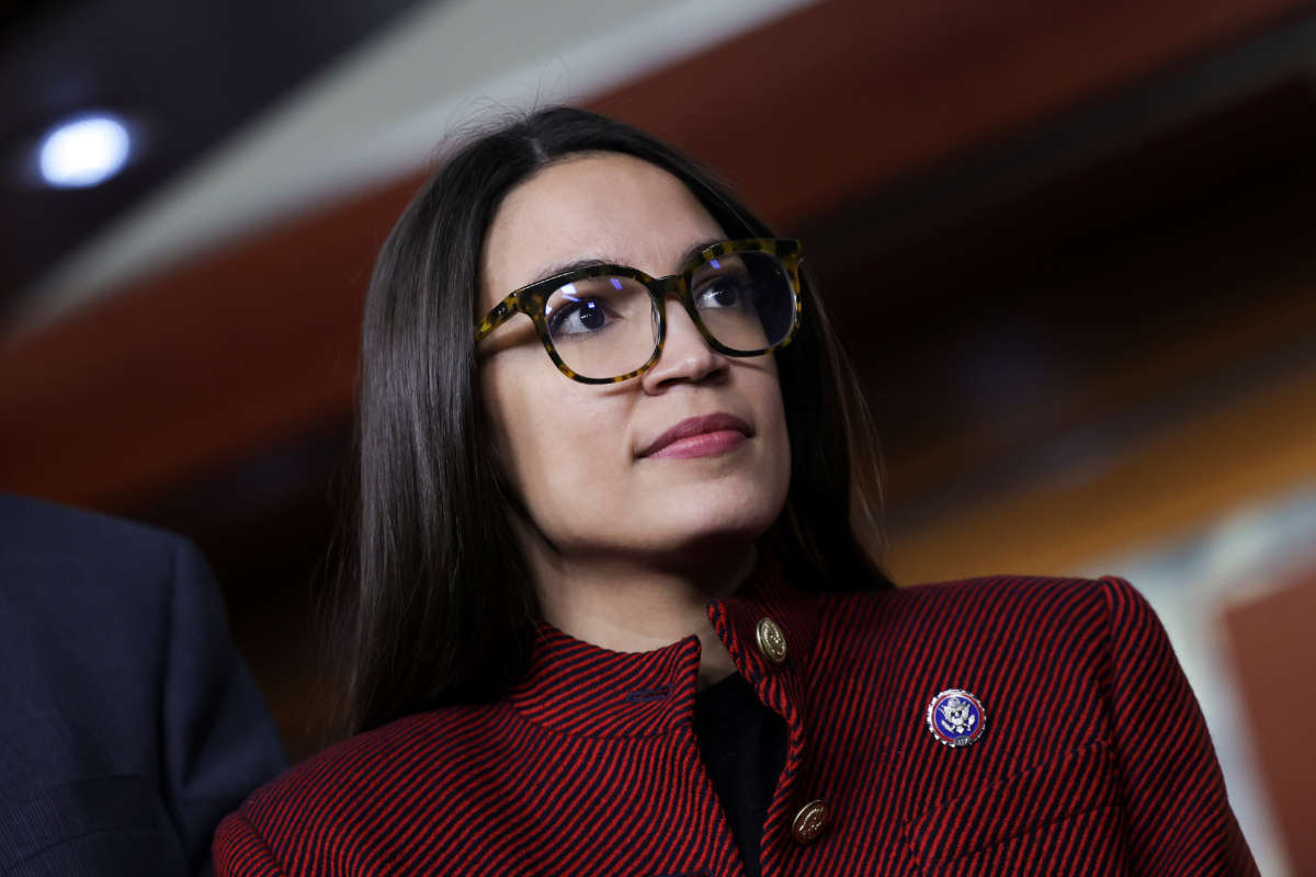 Rep. Alexandria Ocasio-Cortez speaks during a news conference on Capitol Hill on April 7, 2022, in Washington, D.C.