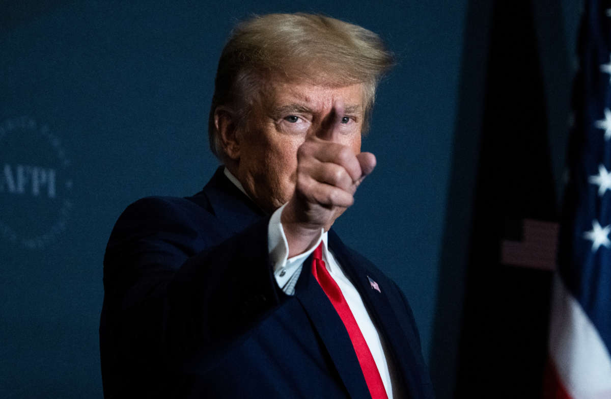 Former President Donald Trump addresses the America First Policy Institute's America First Agenda Summit at the Marriott Marquis on Tuesday, July 26, 2022.