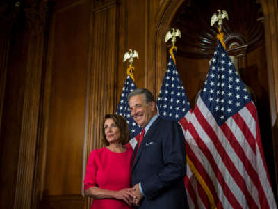 House Speaker Nancy Pelosi is pictured with her husband, Paul Pelosi, on Capitol Hill on January 3, 2019, in Washington, D.C.