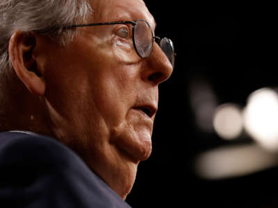 Senate Minority Leader Mitch McConnell talks to reporters in the Senate Radio-TV Gallery at the U.S. Capitol on July 19, 2022, in Washington, D.C.