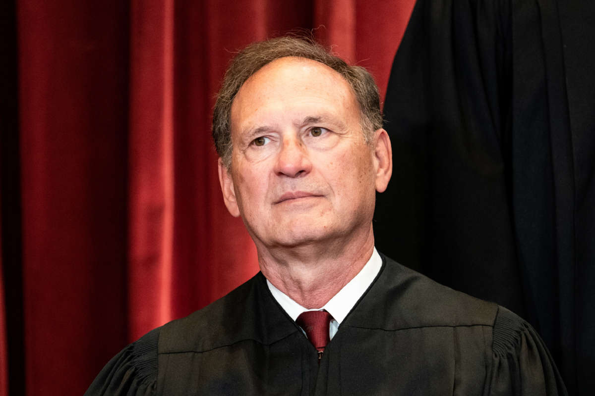 Associate Justice Samuel Alito sits during a group photo of the Justices at the Supreme Court in Washington, D.C. on April 23, 2021.