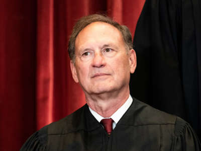 Associate Justice Samuel Alito sits during a group photo of the Justices at the Supreme Court in Washington, D.C. on April 23, 2021.