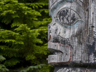 Detail of a totem pole in the village of Kake, a Tlingit village located on Kupreanof Island, Alaska, as seen on July 12, 2019.