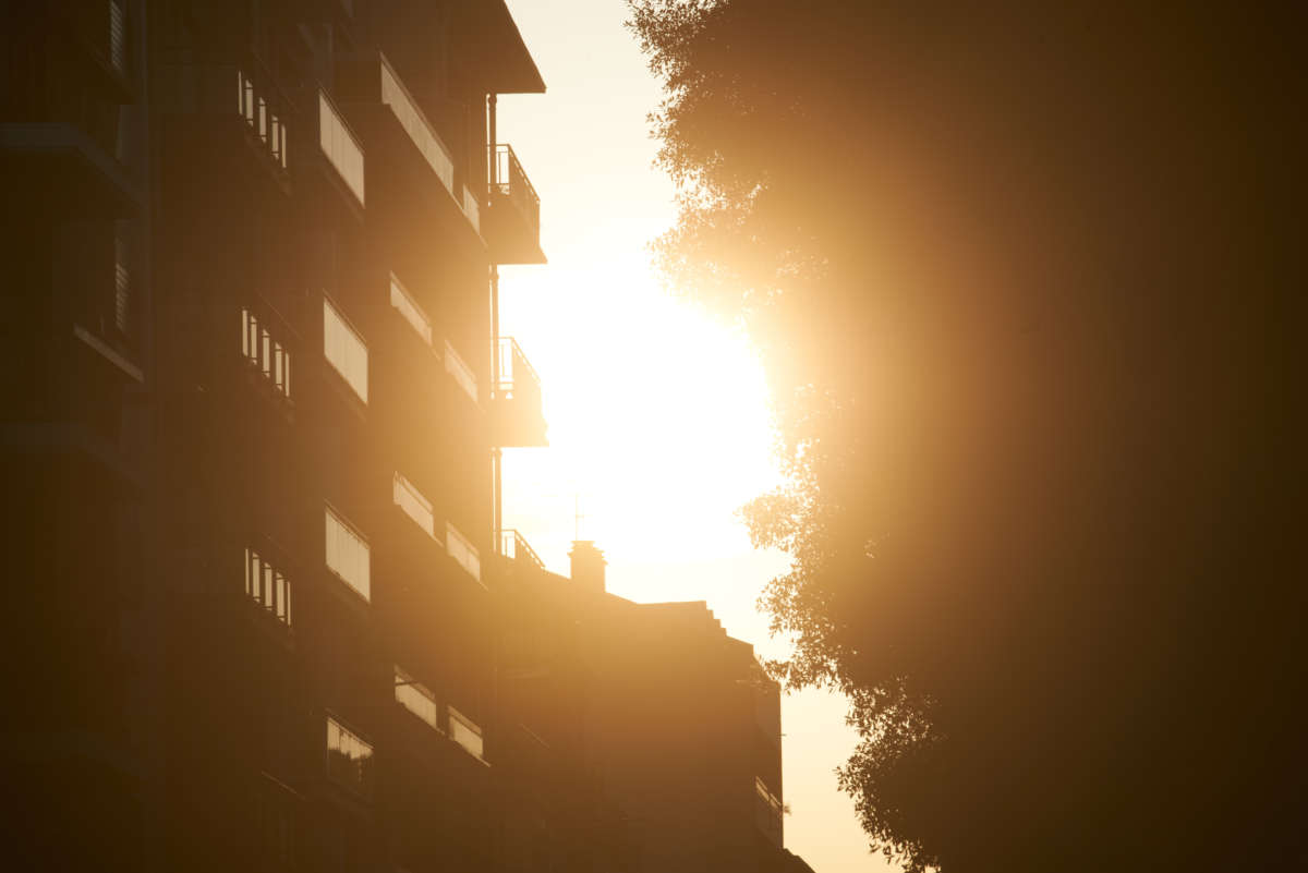 The sun is seen from a street in Toulouse, France, on July 16, 2022.