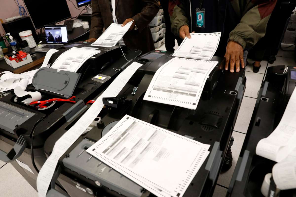 The City of Detroit Department of Elections performs a Public Accuracy Test of their equipment, which is made by Dominion Voting Systems, in advance of the August 2 Primary, at their office in Detroit, Michigan, on July 28, 2022.