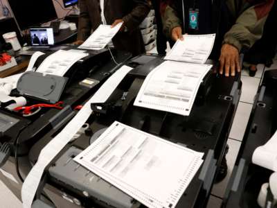 The City of Detroit Department of Elections performs a Public Accuracy Test of their equipment, which is made by Dominion Voting Systems, in advance of the August 2 Primary, at their office in Detroit, Michigan, on July 28, 2022.