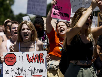 Protester holds sign saying "Stop the war on bodily autonomy"