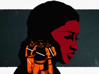 Prison guard 'orange crush' group pictured over portrait of woman prisoner