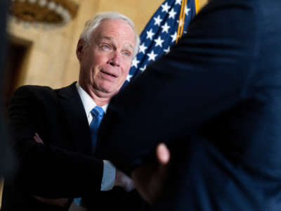 Sen. Ron Johnson attends a news conference on crime in Russell Building on February 9, 2022.