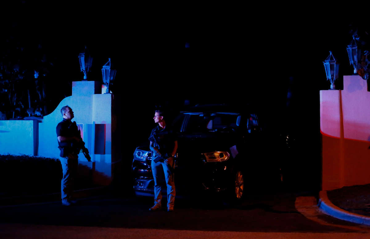 Secret Service is seen in front of the home of former President Donald Trump house at Mar-A-Lago on August 8, 2022, in Palm Beach, Florida.