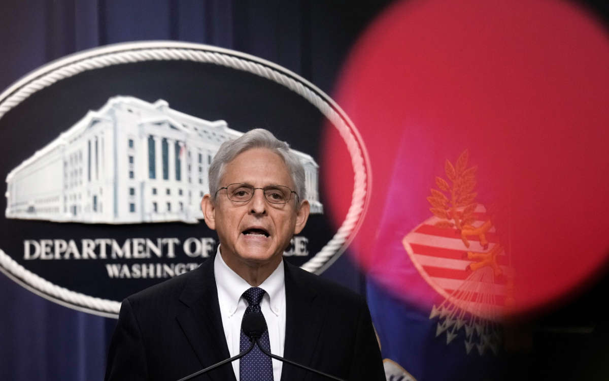 Attorney General Merrick Garland delivers a statement at the U.S. Department of Justice on August 11, 2022, in Washington, D.C.