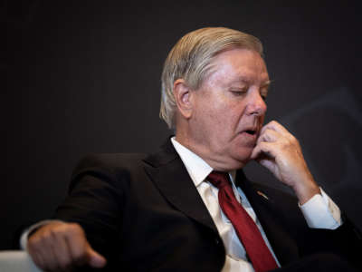 Sen. Lindsey Graham participates in a panel discussion on the economy during the America First Agenda Summit, at the Marriott Marquis hotel on July 26, 2022, in Washington, D.C.
