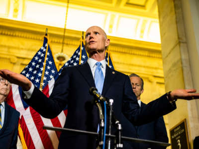 Sen. Rick Scott speaks during a press conference following the Republicans policy luncheon in the Russell Senate Office Building on June 8, 2021, in Washington, D.C.