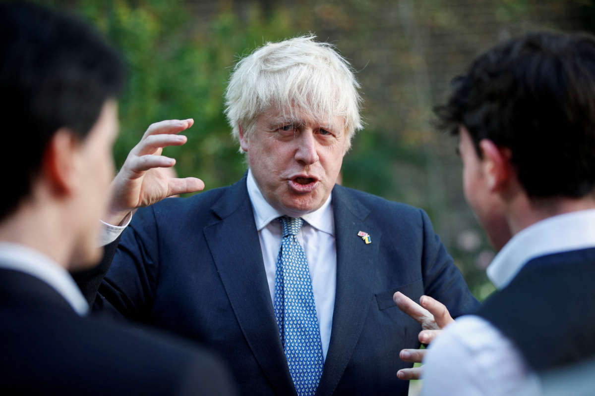 British Prime Minister Boris Johnson hosts a reception for the winners of the Points of Light Award at Downing Street on August 9, 2022, in London, England.