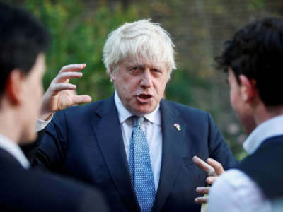 British Prime Minister Boris Johnson hosts a reception for the winners of the Points of Light Award at Downing Street on August 9, 2022, in London, England.