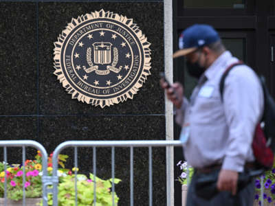 The seal of the Federal Bureau of Investigation is seen outside of its headquarters in Washington, D.C. on August 15, 2022.
