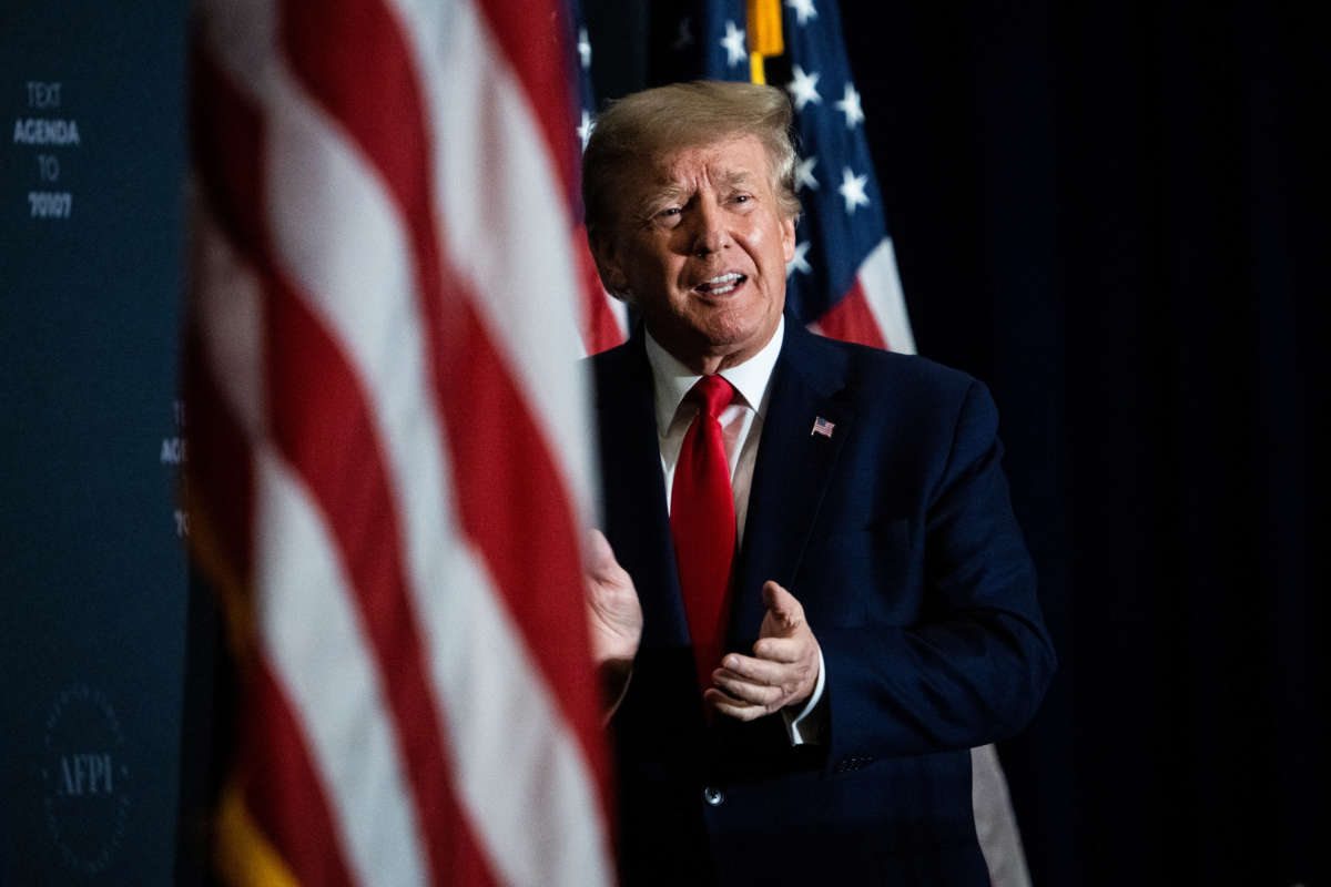 Former President Donald Trump addresses the America First Policy Institute's America First Agenda Summit at the Marriott Marquis on July 26, 2022.