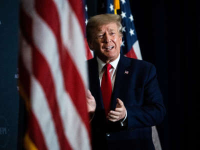 Former President Donald Trump addresses the America First Policy Institute's America First Agenda Summit at the Marriott Marquis on July 26, 2022.