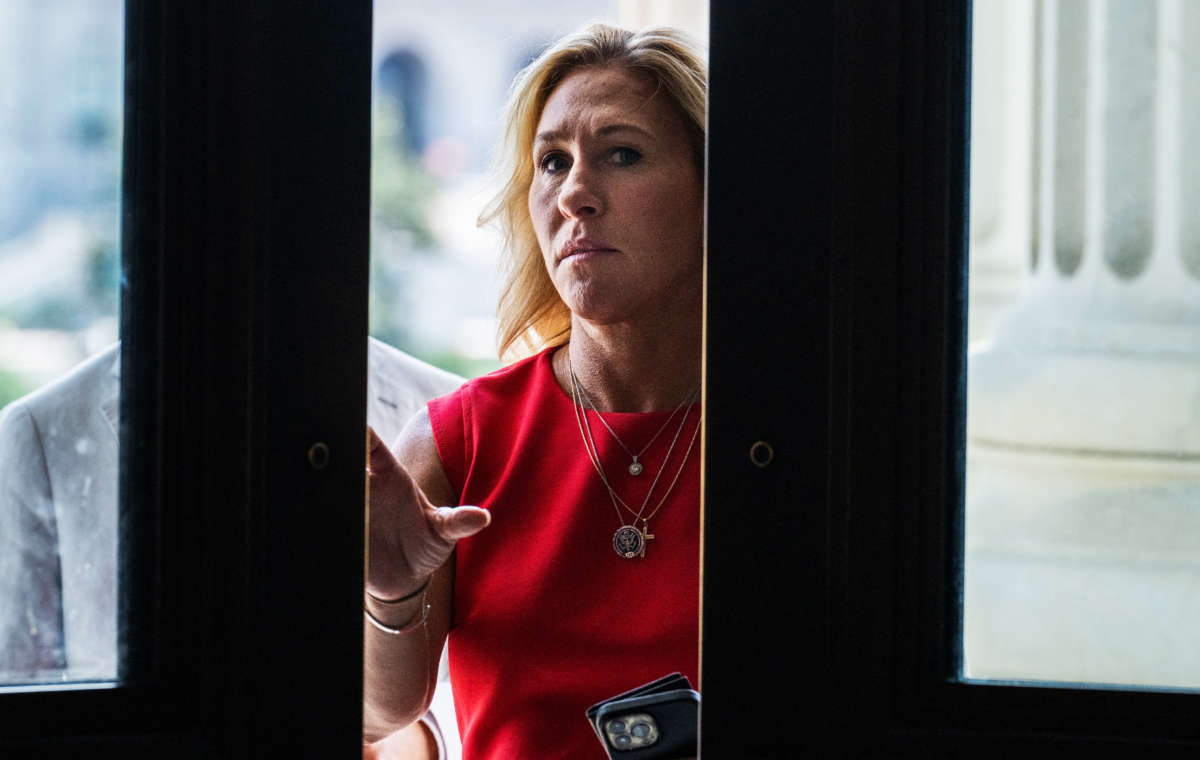 Rep. Marjorie Taylor Greene is seen before the House voted to pass the Right To Contraception Act in the U.S. Capitol on July 21, 2022.