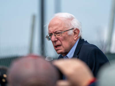 Sen. Bernie Sanders speaks at an Amazon Labor Union rally on April 24, 2022, in New York City.