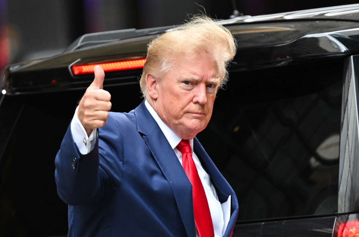 Former President Donald Trump leaves Trump Tower to meet with New York Attorney General Letitia James for a civil investigation on August 10, 2022, in New York City.