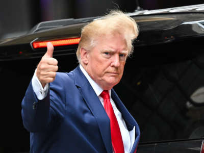 Former President Donald Trump leaves Trump Tower to meet with New York Attorney General Letitia James for a civil investigation on August 10, 2022, in New York City.