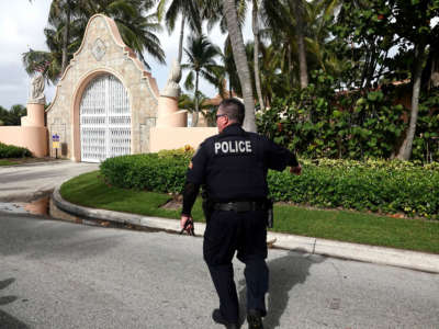Police outside of Mar-a-Lago in West Palm Beach, Florida, on August 9, 2022, the day after the FBI searched Donald Trump's estate.