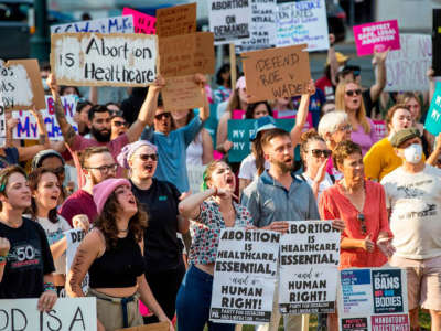 Protesters show their support for legal abortion at the South Carolina Statehouse in Columbia on May 2, 2022.