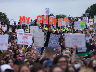 Abortion rights demonstrators gather near the Washington Monument during a nationwide rally in support of abortion rights in Washington, D.C., on May 14, 2022.