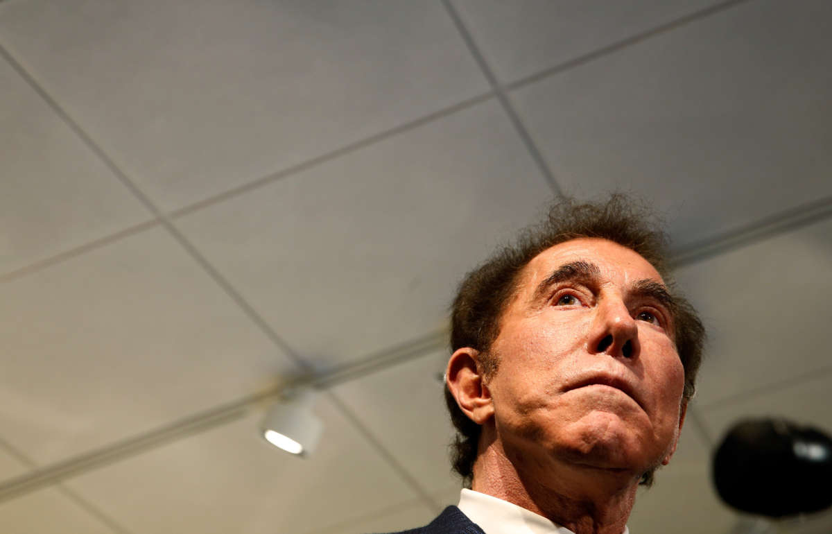 Steve Wynn listens to a reporter's question about a planned casino in Everett during a press conference in Medford, Massachusetts, on March 15, 2016.