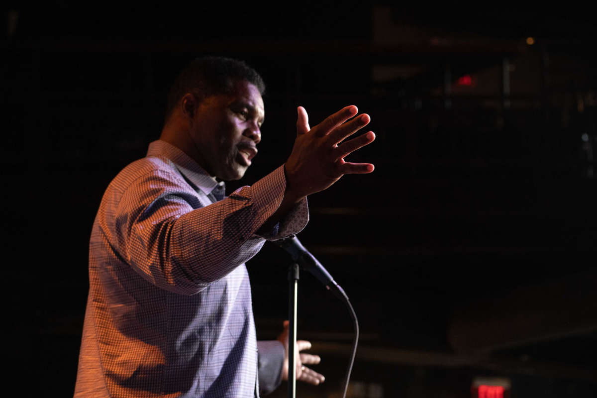 Republican candidate for senate Herschel Walker speaks at a rally on May 23, 2022, in Athens, Georgia.