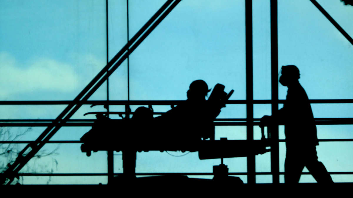 Hospital patients are seen being moved between wings at the Mount Sinai Morningside Hospital on February 25, 2022, in New York.