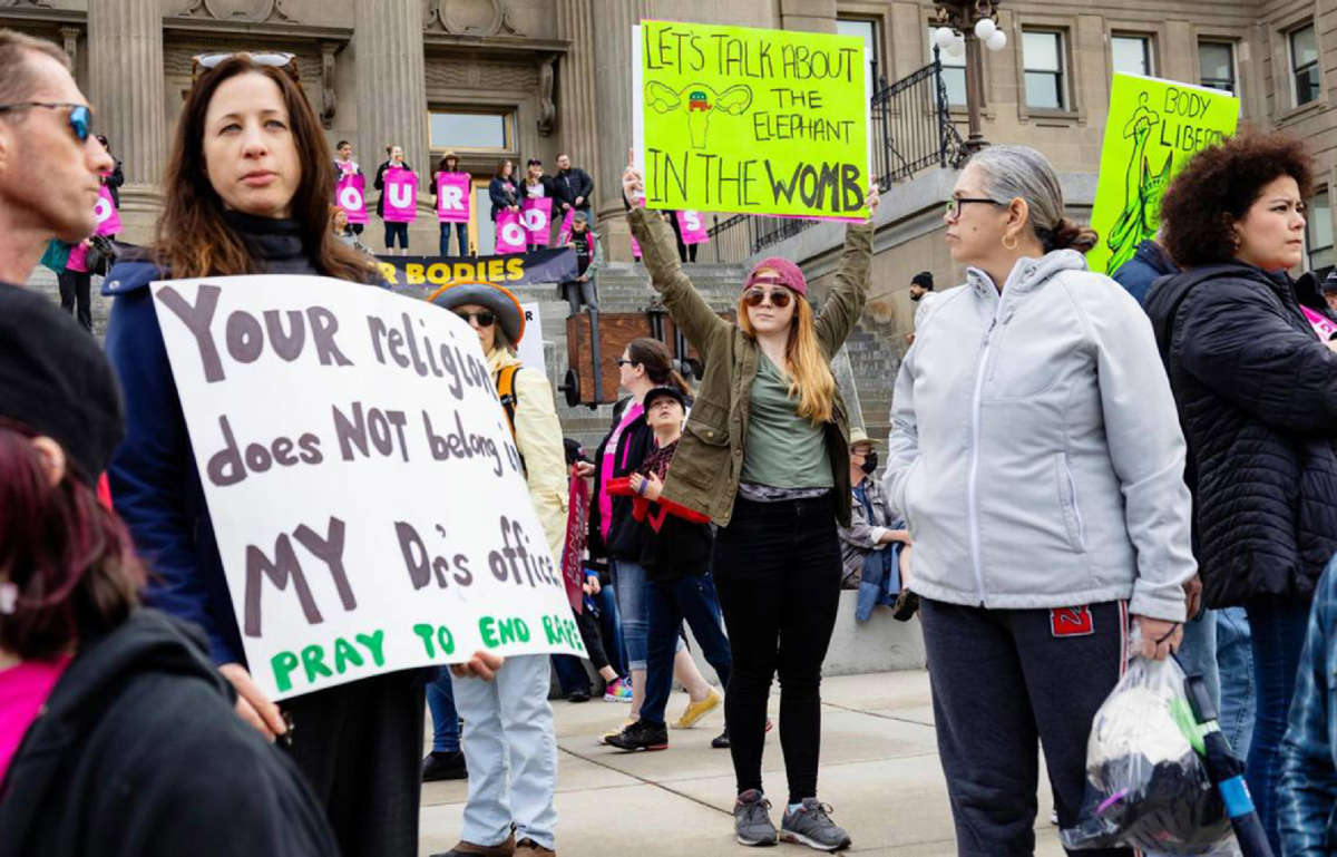 People demonstrate against the Supreme Court's decision to overturn Roe v. Wade in Boise, Idaho, on July 20, 2022.