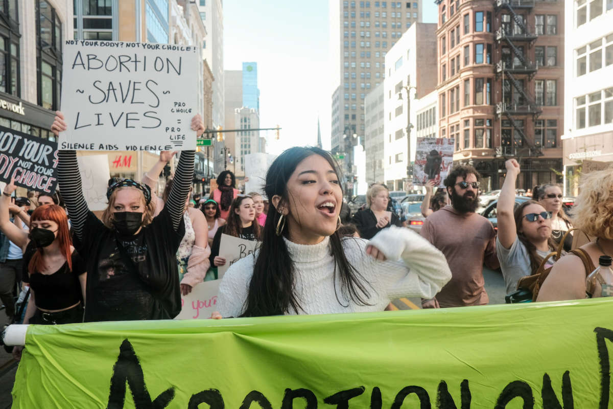 Protestors march through Detroit, Michigan, in support of abortion rights