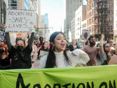 Protestors march through Detroit, Michigan, in support of abortion rights