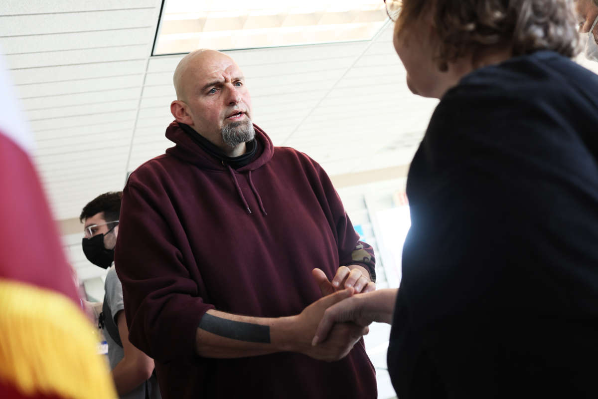 Pennsylvania Lt. Gov. John Fetterman campaigns for U.S. Senate on May 10, 2022, in Lemont Furnace, Pennsylvania. Fetterman has raised nearly $26 million.